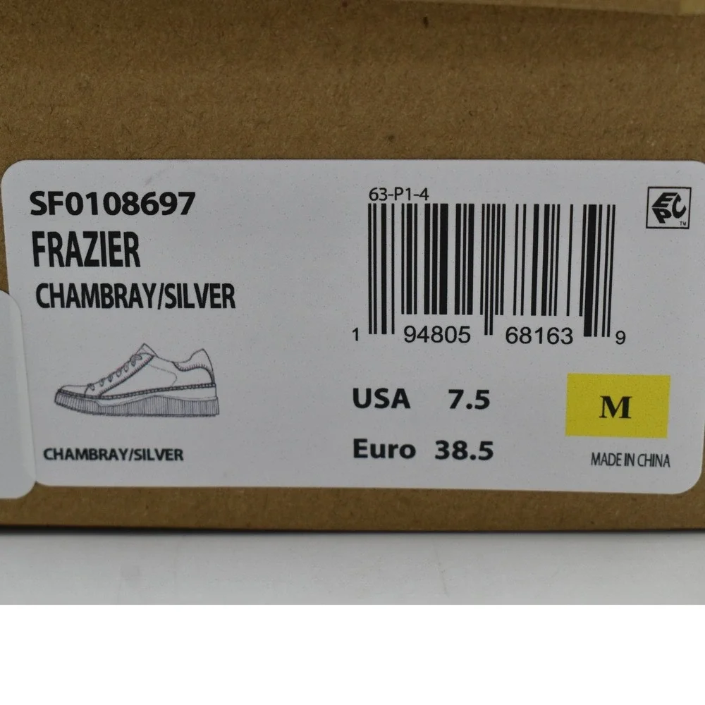 Sofft Frazier Sneakers Womens 7.5 Chambray Grey Silver Whipstitch NWB